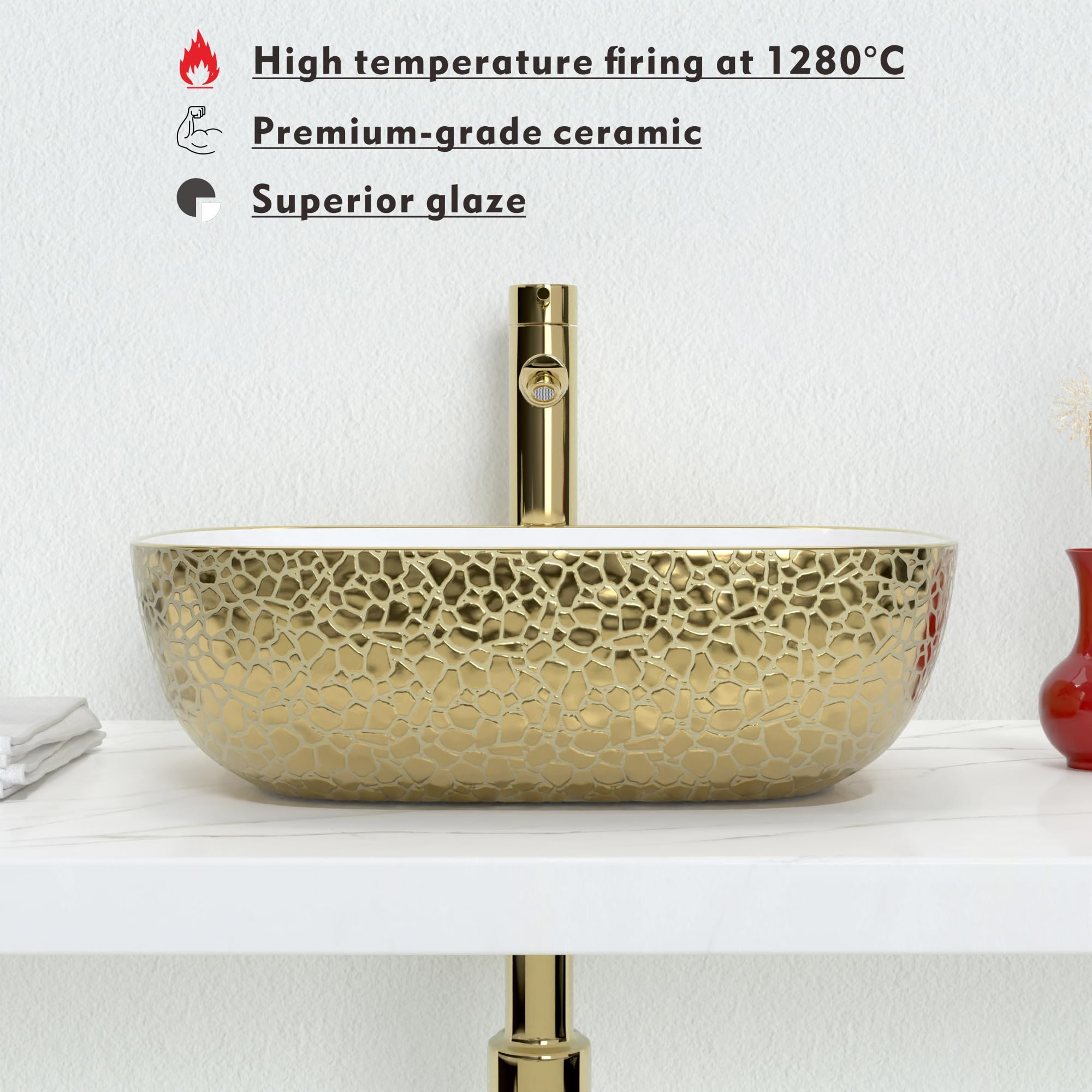 J-FAMILY 18.3'' x 13'' Bathroom Vessel Sink Leopard Texture